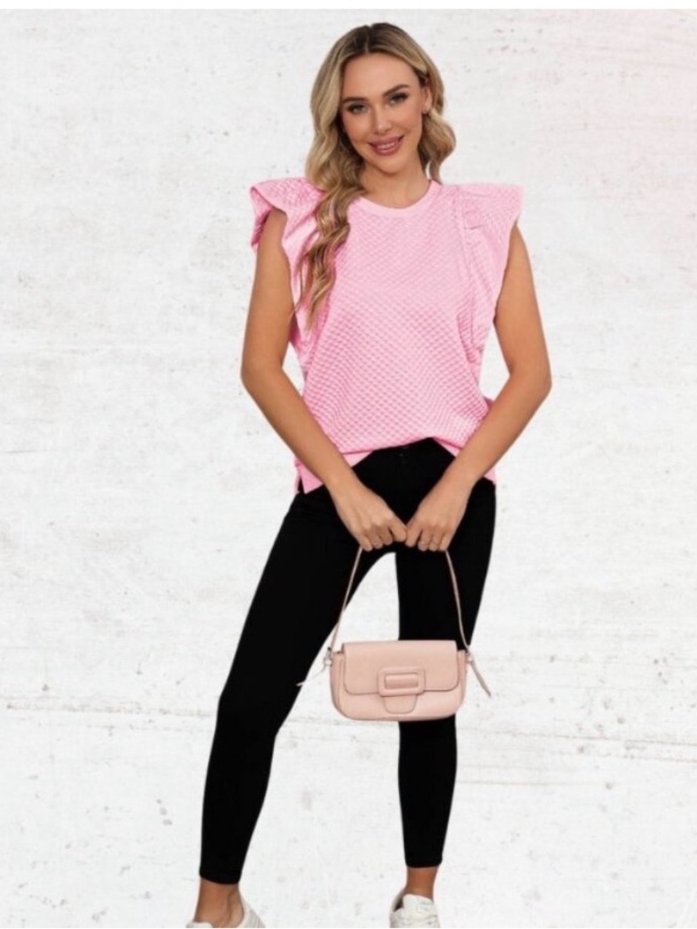 NEW Pink Ruffle Sleeve Blouse Textured Flutter Sleeve Top